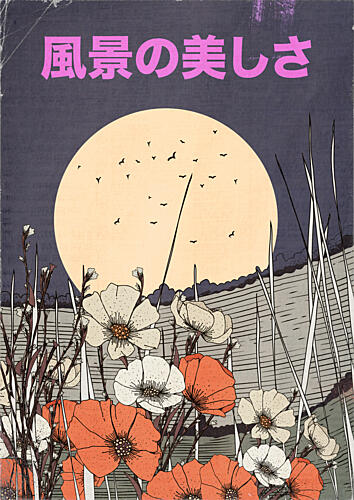 Moon over Field Flowers Art Print