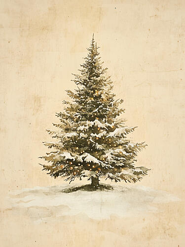 Snowy Christmas Tree Lights Art Print by Jolly and Dash