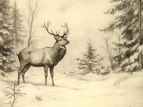 Majestic Winter Stag Art Print by Jolly and Dash