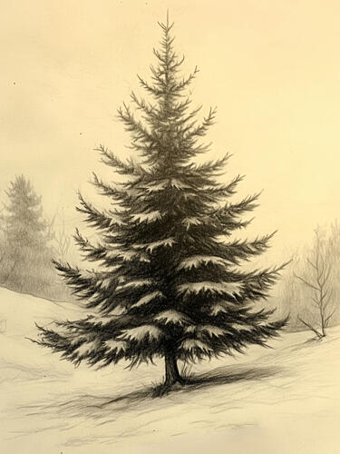 Snowy Pine Winter Scene Art Print by Jolly and Dash