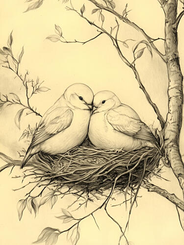 Nesting Love Birds Art Print by Jolly and Dash