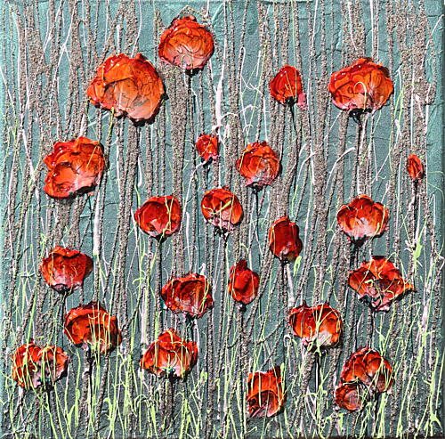 Vibrant Textured Poppies Pop art reproduction