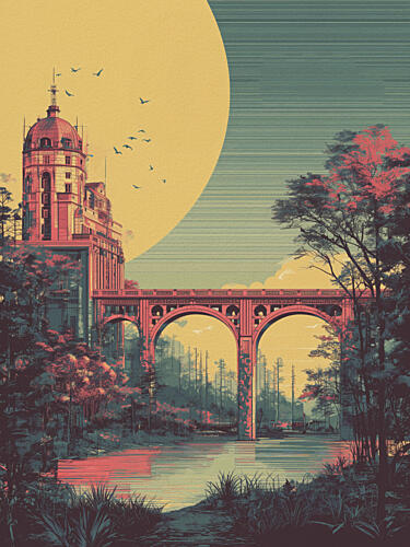 Vintage River Vista Art Print