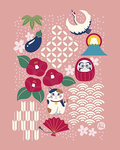 Japanese Lucky Symbols Art Print by Aia Ueno