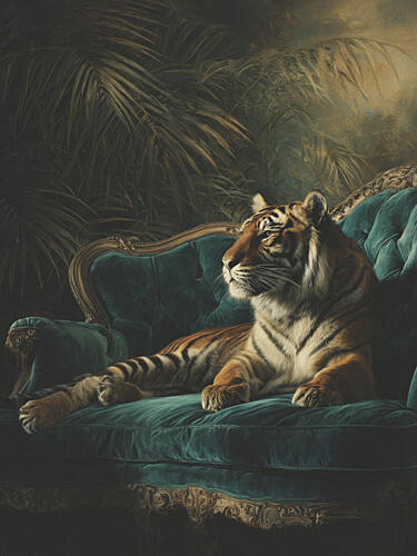 Regal Tiger on Sofa Art Print