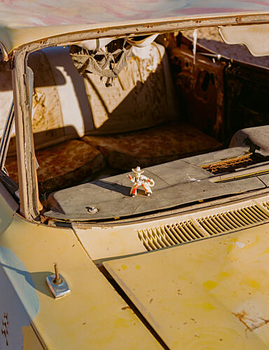 Rusted Car Cowboy Figurine Art Print