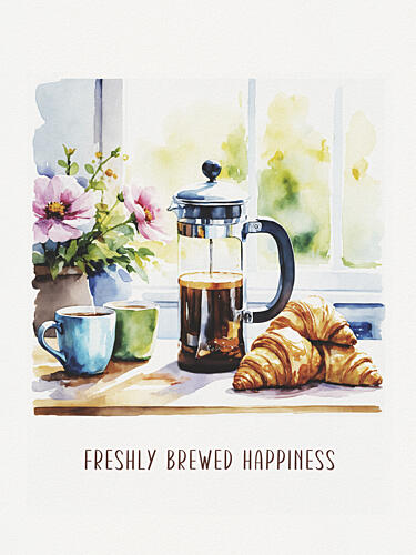 Coffee Croissants Morning Art Print