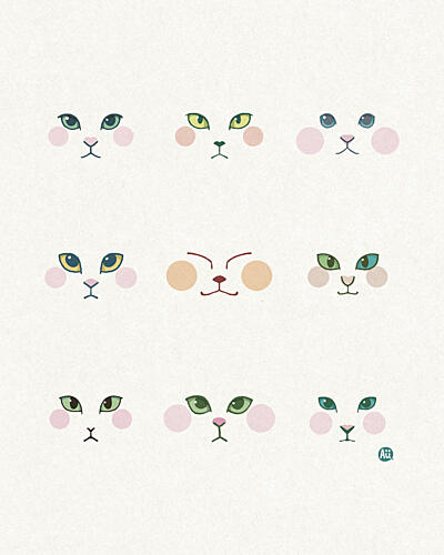 Whimsical Cat Faces Art Print by Aia Ueno