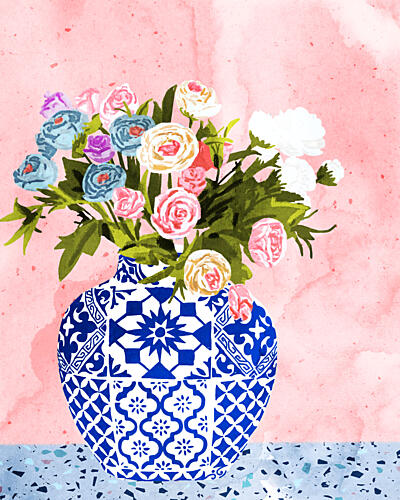 Blue Vase Blooms Art Print