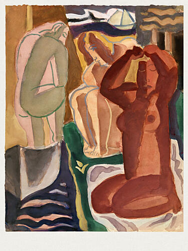 Two Bathing Women and a Bridge Figure - Leo Gestel 60x80cm White Border Art Print