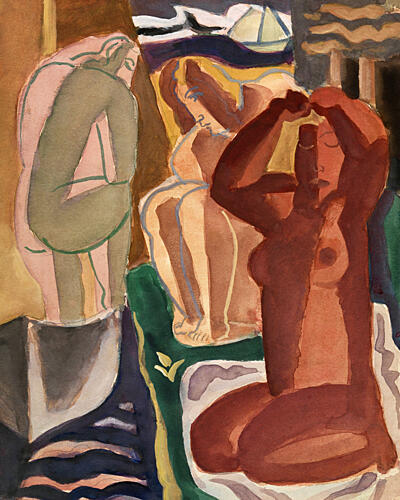 Two Bathing Women and a Bridge Figure 4x5 Clean Art Print