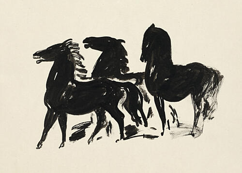 Drie Zwarte Paarden Staand Naar Links Kijkend 19351936 Drawing in High Resolution by Leo Gestel Art Print by Leo Gestel