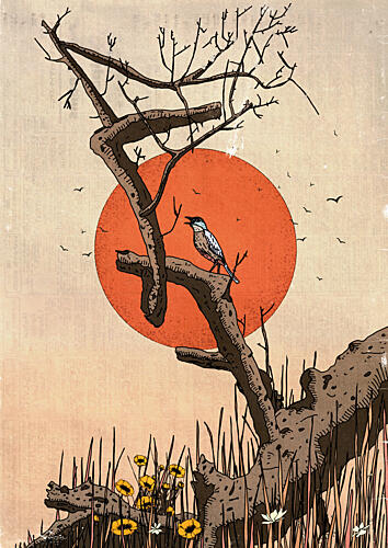 Singing Bird Sunset Art Print