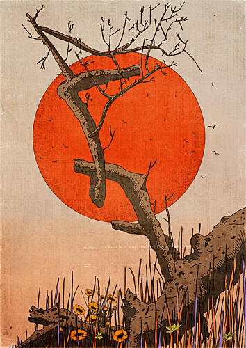 Twisted Tree Sunset Art Print
