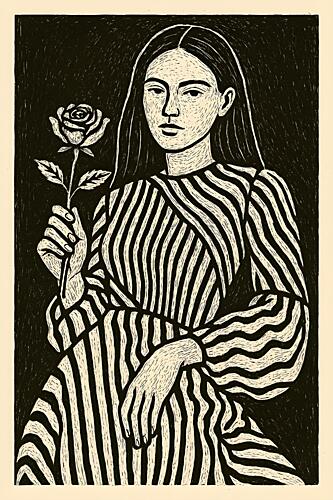 Elegant Woman with Rose Art Print