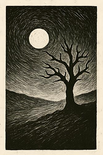 Moonlit Night Tree Art Print