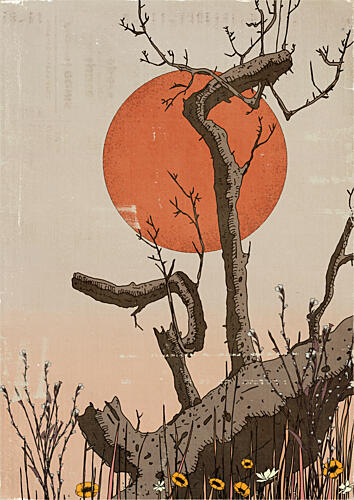 Barren Tree Orange Sun Art Print