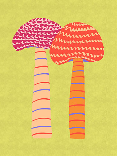 Whimsical Striped Mushrooms Art Print