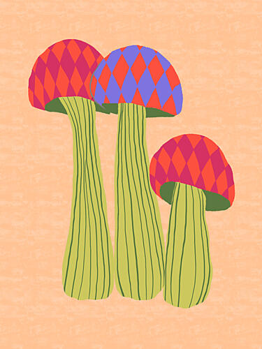 Whimsical Patterned Mushrooms Art Print