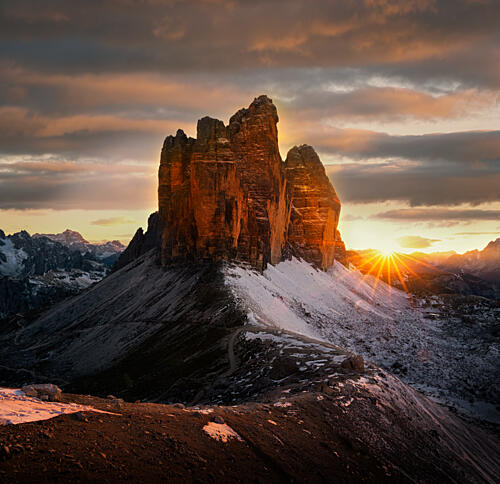 Tre Cime Sunrise Glow Gold Print