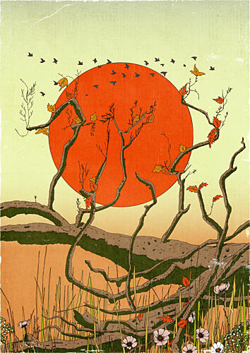 Autumn Sunset Birds Art Print