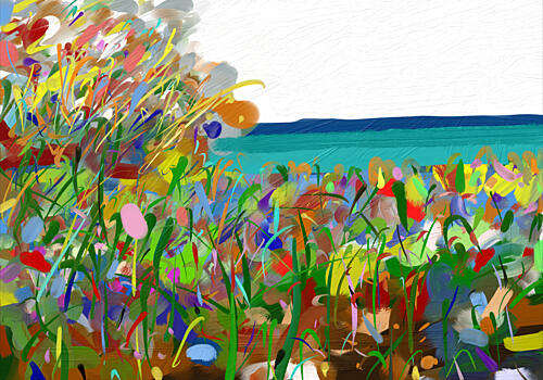 Colorful Field by the Sea Art Print by Cesare Bellassai Art