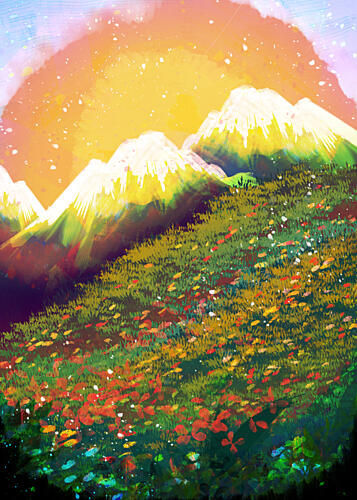 Vibrant Mountain Meadow Gold Print