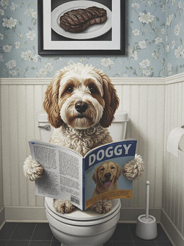 Dogs Bathroom Read Gold Print
