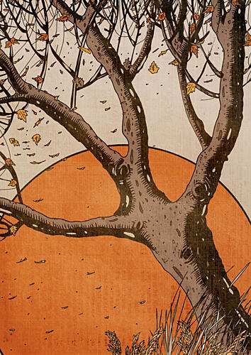 Autumn Tree Sunset Gold Print