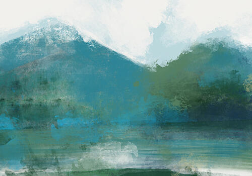 Abstract Mountain Lake Art Print by Cesare Bellassai Art