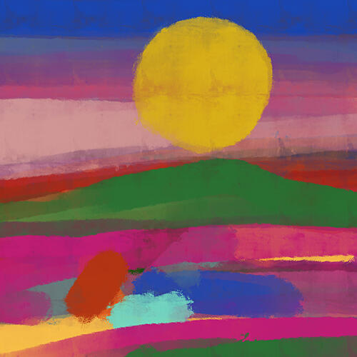 Vibrant Abstract Sun Landscape Art Print by Cesare Bellassai Art