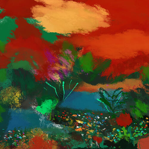 Vibrant Abstract Garden Art Print by Cesare Bellassai Art
