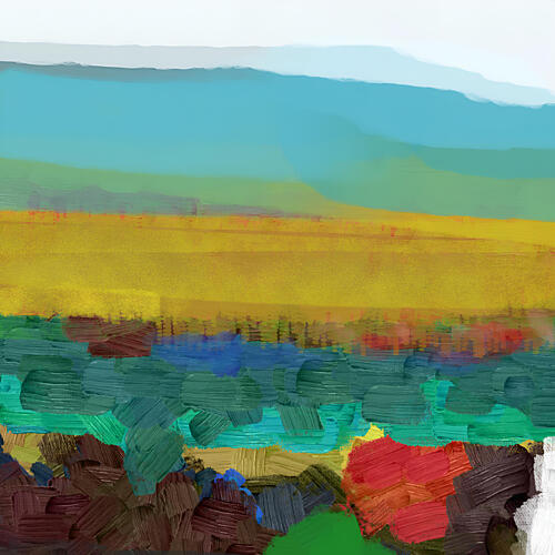 Colorful Abstract Landscape Art Print by Cesare Bellassai Art