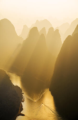 Golden Misty River Valley Gold Print
