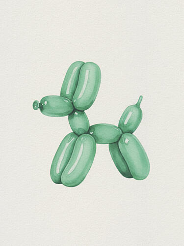 Playful Green Balloon Dog Art Print
