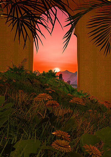 Golden Hour Archway View Gold Print