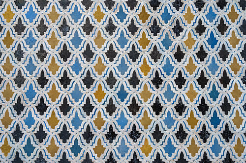 Blue Gold Moorish Tiles Gold Print