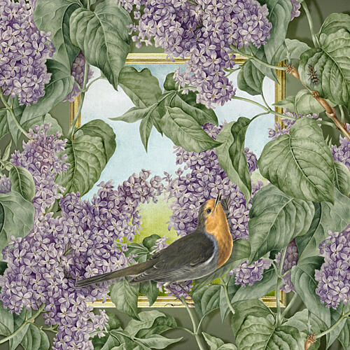 Spring Bird and Lilacs Art Print