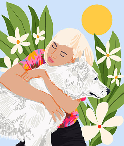 Summer Dog Embrace Art Print