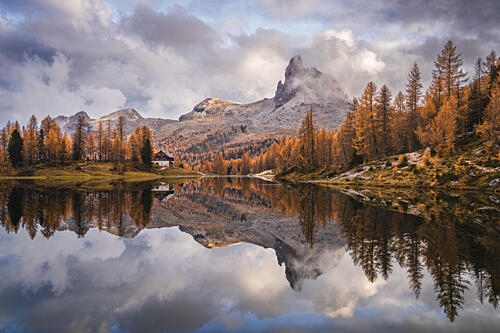 Majestic Autumn Mountain Lake Gold Print