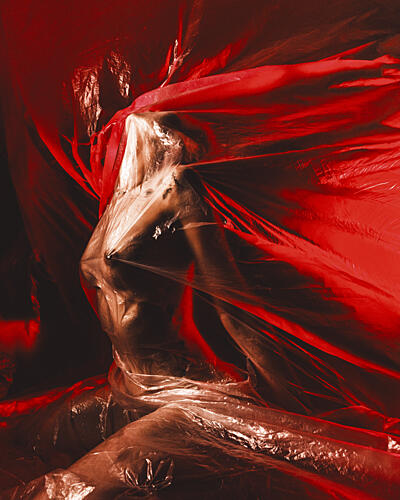 Red Wrapped Figure Art Print by Pintgraph