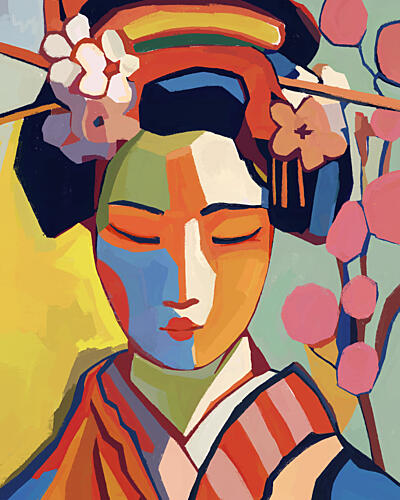 Vibrant Geisha Portrait Art Print