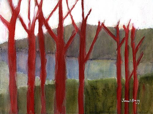 Vibrant Red Trees Art Print
