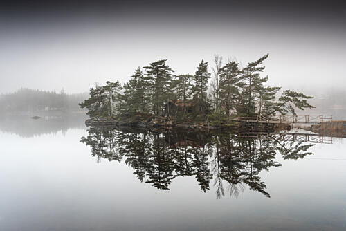 Misty Island Reflections Art Print