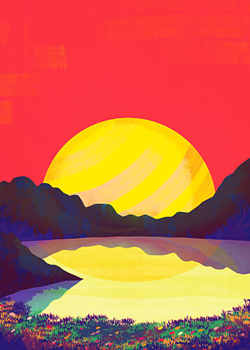 Vibrant Mountain Lake Sunset Art Print