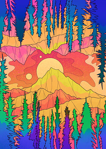 Psychedelic Mountain Sunset Art Print