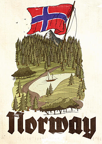 Norwegian Flag Mountain Lake Art Print