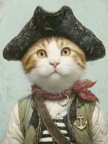 Feline Pirate Captain Gold Print