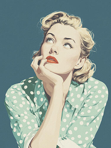Thoughtful Retro Woman Pop art reproduction