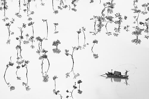 Fishing Boat Reflections Art Print by Songlin Xu